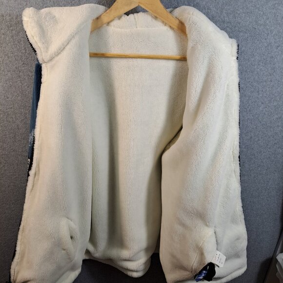 VTG Nordic Lights Jacket Coat Womens M Hooded Reversible Fleece Horse Pony Blue - Picture 3 of 14